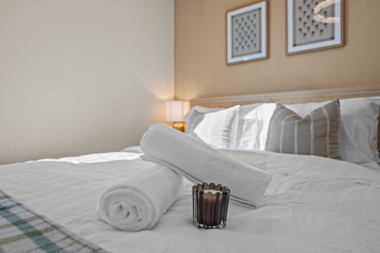 Casa Sol bed made up with fresh white linens
