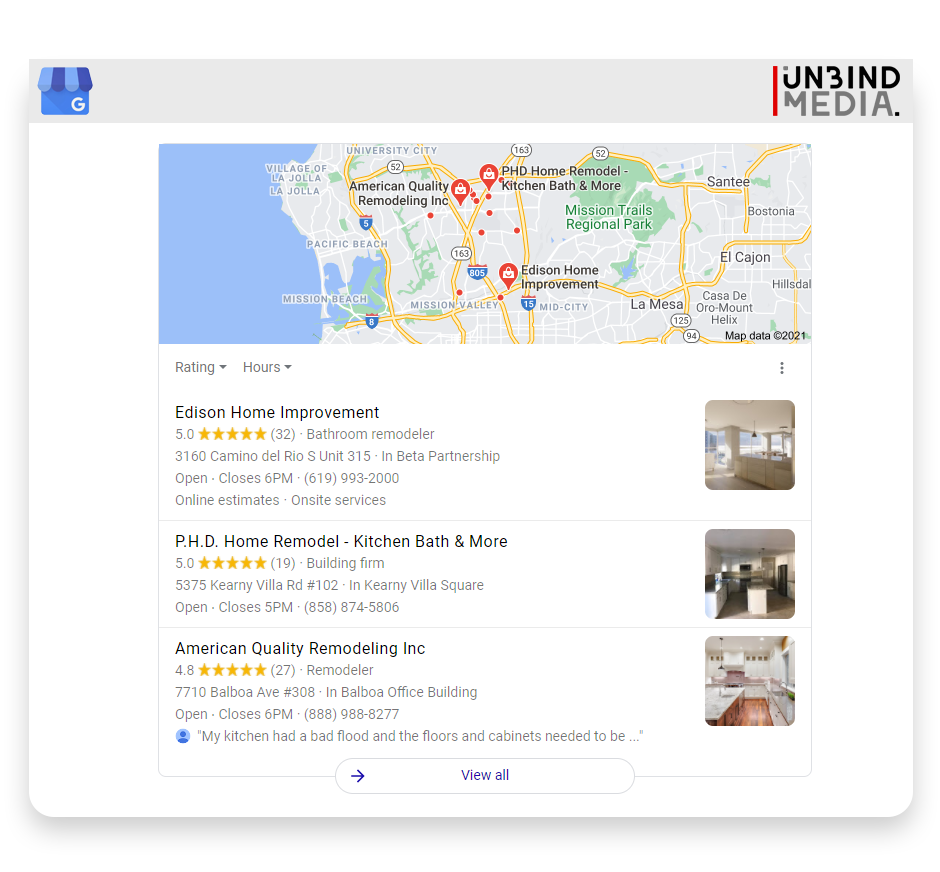 Google's Local 3-pack for remodeling contractors