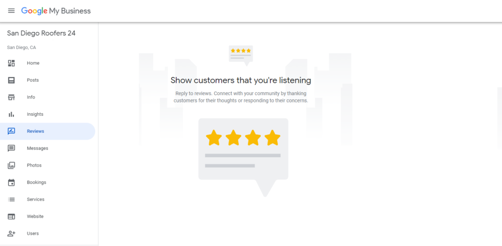 Google My Business for roofers reviews section