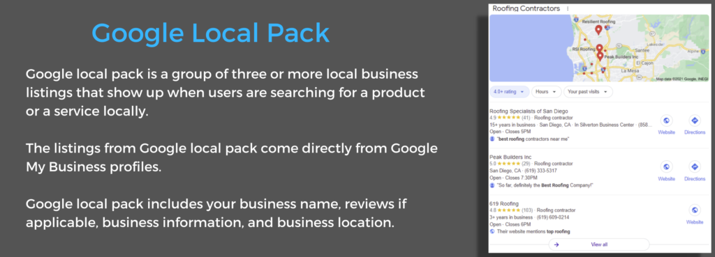 Google Local Pack roofing contractors illustration