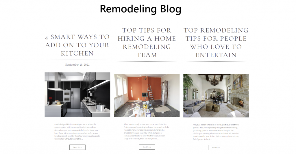 Blog page for remodeling contractors