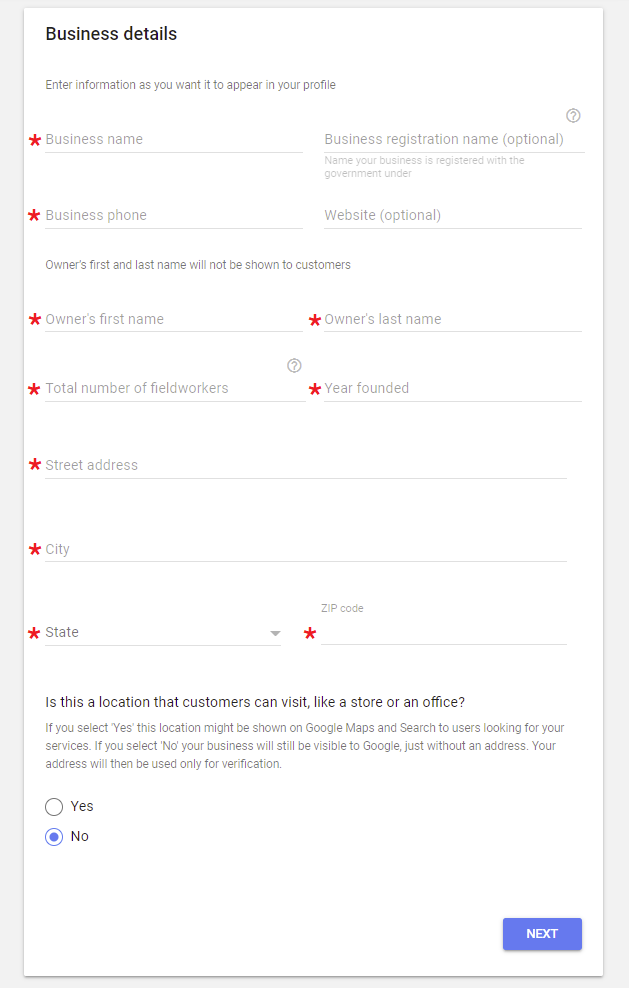 LSA Enter Your Business Information