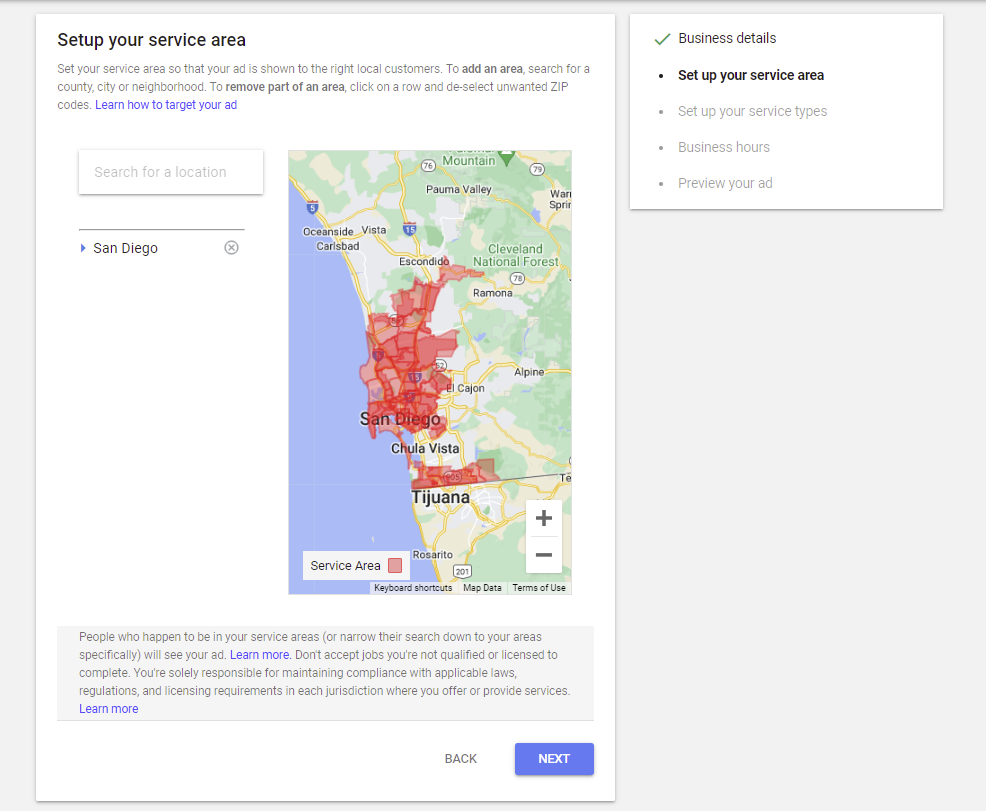 LSA Setup Your Service Area